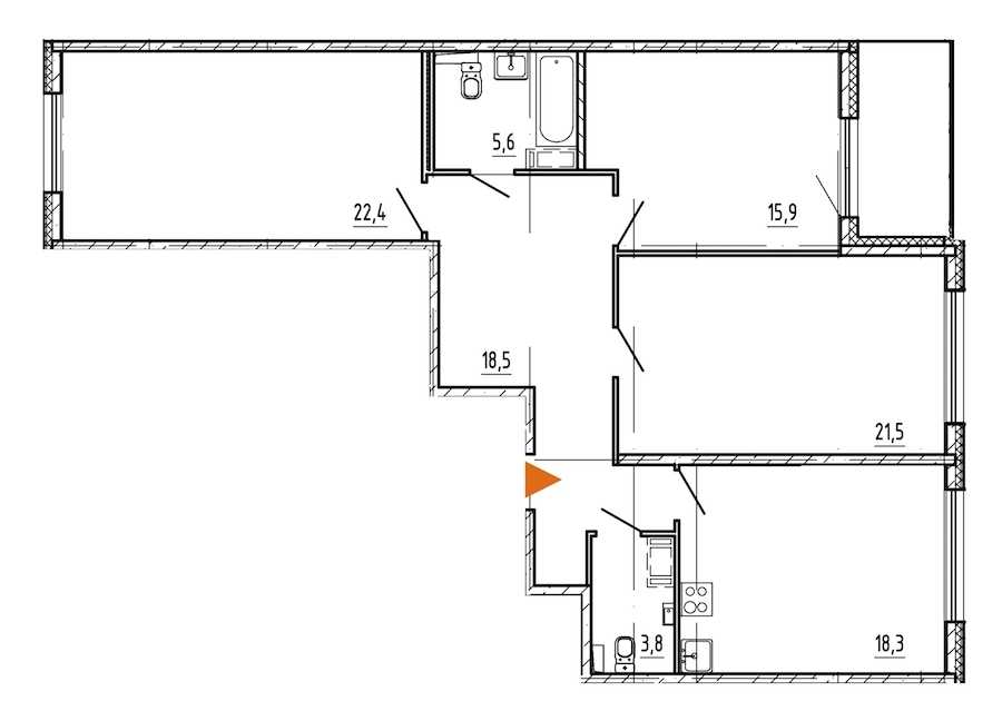 Трехкомнатная квартира в Эталон ЛенСпецСМУ: площадь 108.8 м2 , этаж: 2 – купить в Санкт-Петербурге